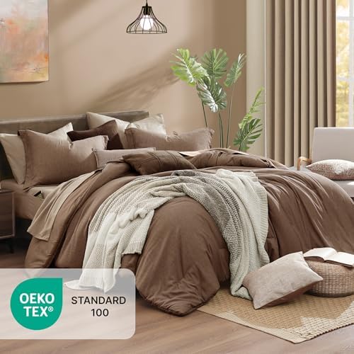 Monbix Oversized King Comforter Set 7 Pieces Brown Bed in a Bag - Image 5