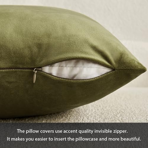 MIULEE Velvet Throw Pillow Covers 16x16 Inch Pack of 2 Light Olive Green - Image 3