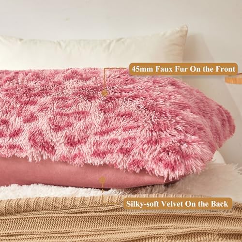 XeGe 20x54 Fluffy Faux Fur Cheetah Print Body Pillow Cover, Leopard Pink - Image 4
