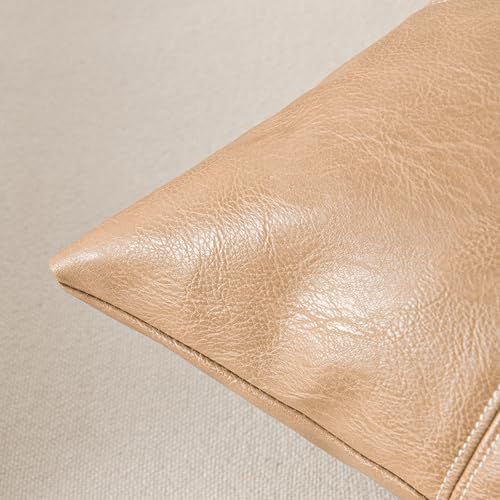 Fancy Homi Tan Boho Long Square Faux Leather Decorative Throw Pillow Covers - Image 4