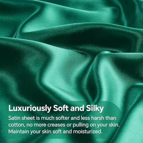 BEDELITE Satin Sheets King Size Bed Set, Dark Green, 4 Pieces - Image 4