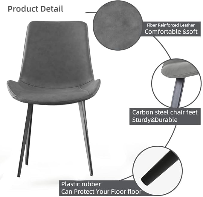 Dining Chairs Set of 4, Modern Dining & Kitchen Room Chairs, Upholstered Faux Leather Cushion Seat and Sturdy Metal Legs (4 Grey Chairs)