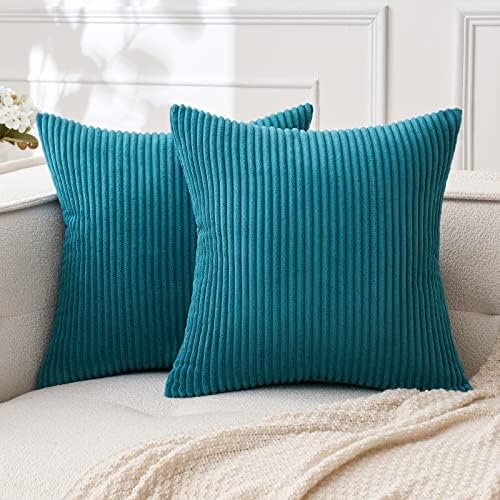 MIULEE Decorative Corduroy Throw Pillow Covers Set of 2 16x16 Teal by MIULEE