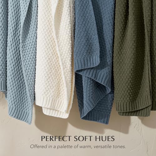 EVERGRACEHOME Chunky Chenille Knit Throw Blanket, 50 x 60, Chambray Blue - Image 6