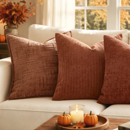 MIULEE Slubby Textured Decorative Fall Throw Pillow Covers Rust 20x20 - Image 2