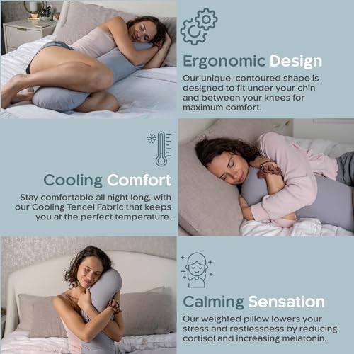 SleepCloud Weighted Body Pillow 6.5lbs, Cooling Tencel Cover, 41” x 10” - Image 4
