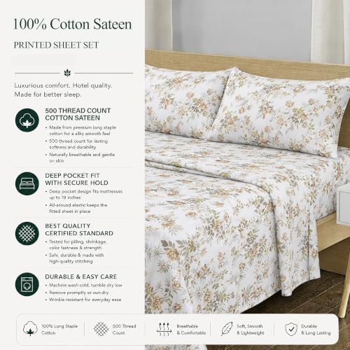 Feather & Stitch 100% Cotton Sateen 500 TC Cal King Size Bed Sheet Set - Image 6