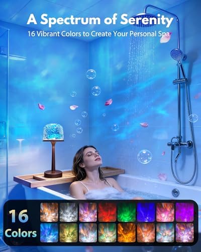 Shower Lamp - Waterproof Bathroom Lamp Ocean Wave Projector, Walnut Grain - Image 3