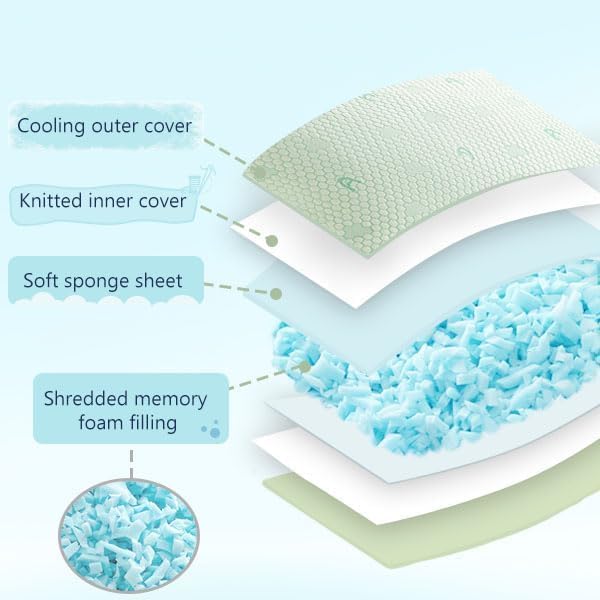 ACCURATEX Cooling Memory Foam Pillows for Sleeping King Size Set of 2, Adjustable Fluffy Pillows with Removable Cover, Cool Bed Pillow for Side Back Stomach Sleepers, Machine Washable, Green