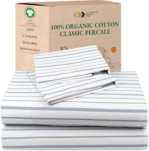 California Design Den 100% Organic Cotton Percale Sheets Queen by CaliforniaDesignDen