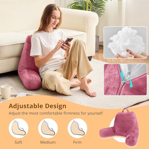 Sasttie Reading Pillow for Bed, Back Pillow for Sitting Up, Rose Pink - Image 3