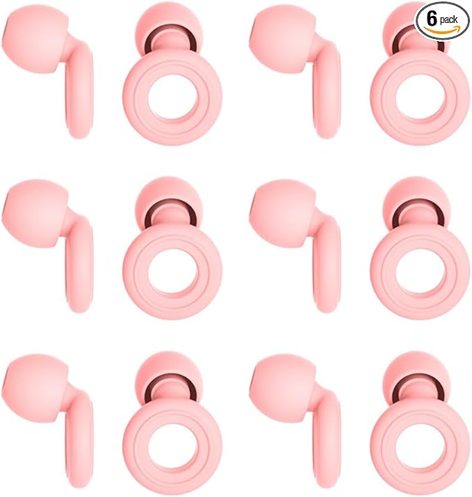 6 Pairs Soft Silicone Earplugs Reusable Noise-Reducing for Concerts, Sleep, Focus, Travel, Adjustable Size 28dB (SNR) Noise Reduction Pink