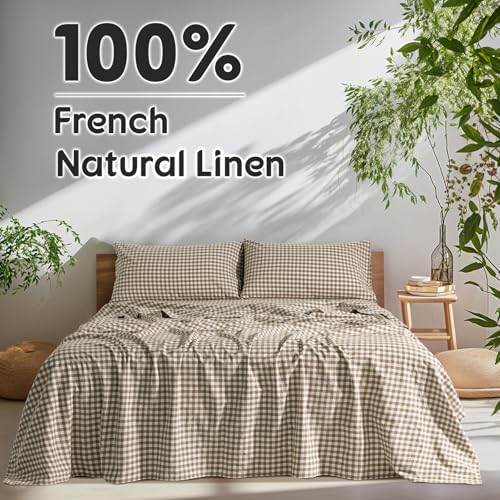 SONORO KATE 100% French Linen Queen Size Sheets Set, Natural Flax Bedding - Image 2