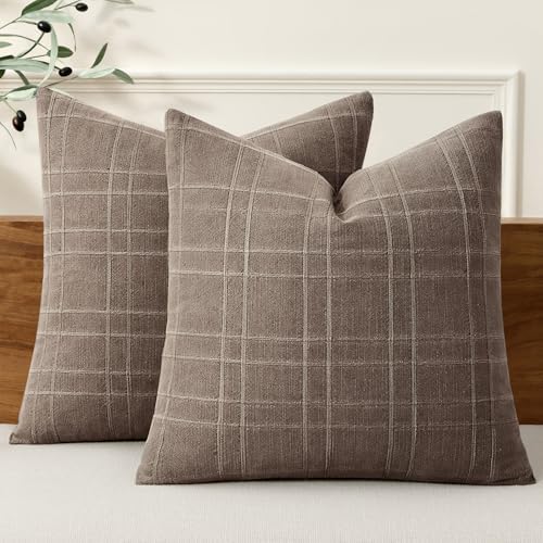 MIULEE Linen Plaid Pillow Covers Fall Decorative 20x20 Taupe by MIULEE