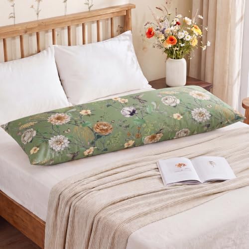 Bedorm 20 x 54 Body Pillow Cover Cotton Green Floral Body Pillow Case 1 Pcs - Image 6