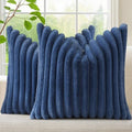 decorUhome Fall Faux Fur Throw Pillow Covers 12x12 Set of 2 Navy Blue by decorUhome
