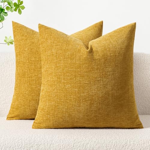 MIULEE Soft Chenille Throw Pillow Covers Mustard Yellow 16x16 Pack of 2 by MIULEE