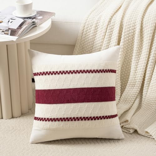Fancy Homi Set of 2 Burgundy Boho Decorative Throw Pillow Covers 20x20 Inch - Image 2