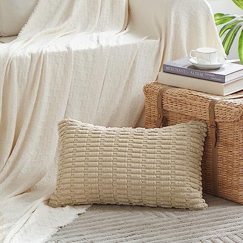 Fancy Homi Tan Lumbar Decorative Throw Pillow Covers 14x24 Inch by Fancy+Homi