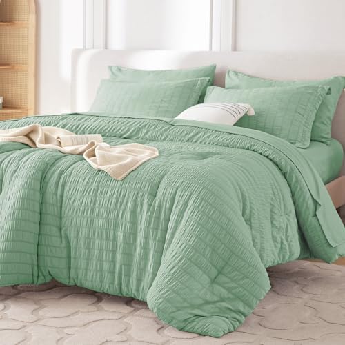 MUXHOMO 5 Pieces Twin Comforter Set, Seersucker Bed in a Bag Twin Size by MUXHOMO
