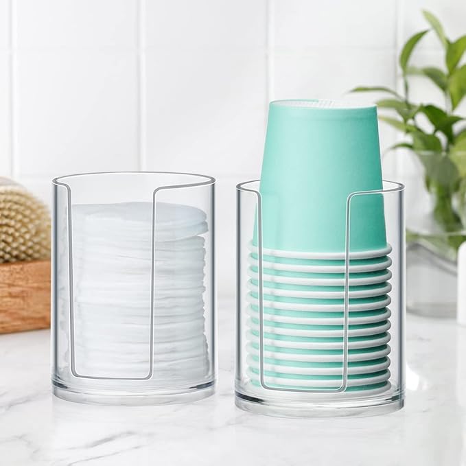 Bathroom Cup Dispenser, Small Paper Cups Holder Fit 3oz Disposable Mouthwash Cup, Clear Plastic Cup Dispenser for Bathroom Vanity Countertop (4 Pack)