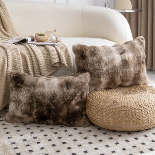 MADIZZ Pack of 2 Thick Plush Faux Wool Throw Pillow Covers Soft Boho Throw - Image 2