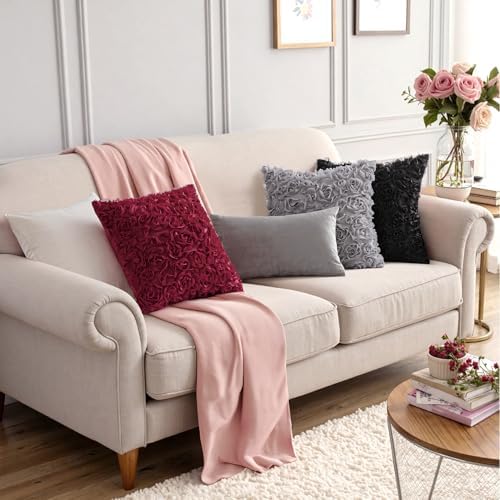 MIULEE Decorative Rose Flower Pillow Cover Pack of 1 Grey 12x20 Inch - Image 6