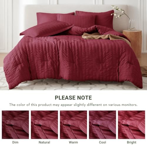 MUXHOMO 7 Pieces Oversized Queen Comforter Set, Seersucker Bed in a Bag - Image 5