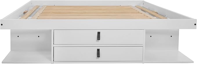 memomad Bali Storage Platform Bed with Drawers (Queen Size, Off White)