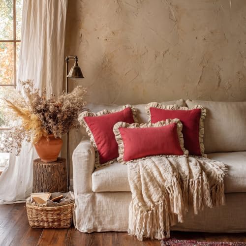 patdrea Vintage Red Linen Throw Pillow Covers - Image 3