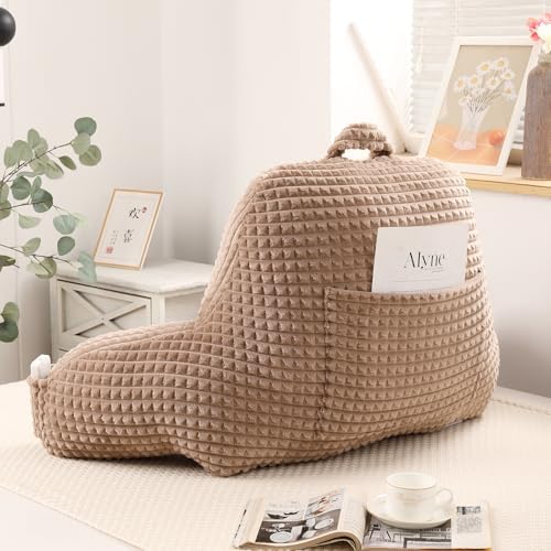 Reading Pillow with Arms for Sitting in Bed, Khaki Flannel - Image 6