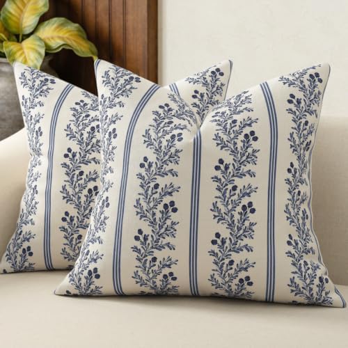 Vintage Throw Pillow Covers 16x16 Set of 2, Striped Floral Pillow Cover by DKwizme