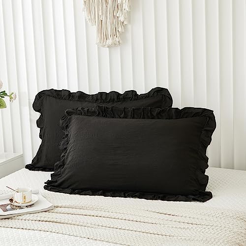Merryword Black Pillow Shams Standard Pillowcases 20x26inch Black Ruffle Cute - Image 3