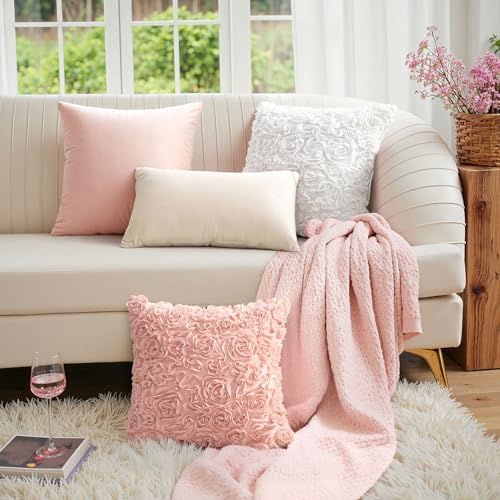 MIULEE Decorative Rose Flower Pillow Cover Pack of 1 Peach Pink 18x18 Inch - Image 5