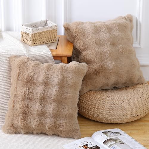 MADIZZ Pack of 2 Thick Plush Faux Wool Throw Pillow Covers Soft Boho Throw - Image 2