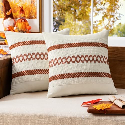 MIULEE Set of 2 Fall Burnt Orange Decorative Pillow Covers 18x18 by MIULEE