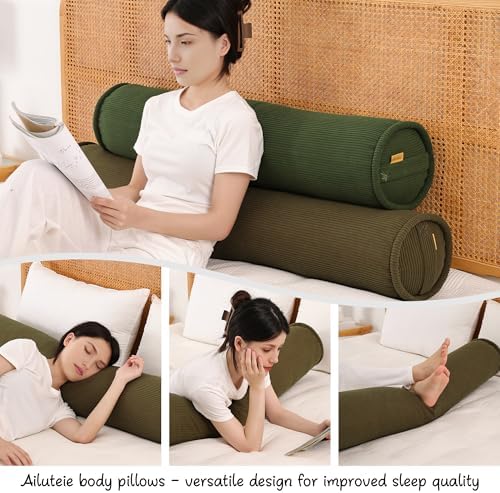 Long Round Body Pillow for Adults – Corduroy Cervical Roll Bolster Pillow - Image 6