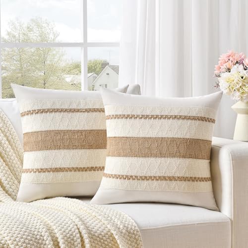 Fancy Homi Set of 2 Boho Neutral Big Decorative Throw Pillow Cover 24x24 Inch by Fancy+Homi