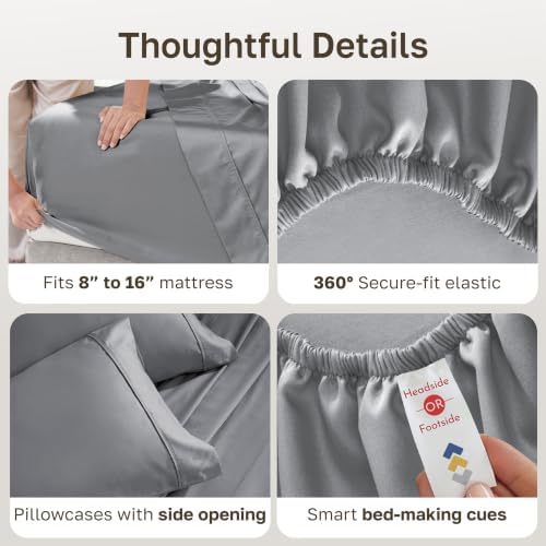 California Design Den Soft 100% Cotton Sateen Cali King Sheets, Slate Grey - Image 4