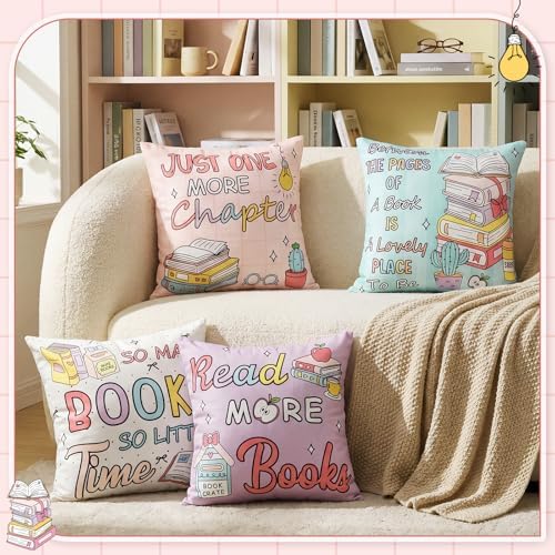 Tranqun 4 Pcs Book Throw Pillow Covers Classroom Reading Decor - Image 4