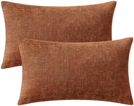 MIULEE 12x20 Inch Lumbar Textured Chenille Fall Pillow Covers Dark Rust - Image 6