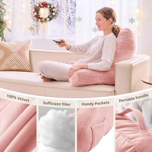Sasttie Reading Pillow for Bed, Back Pillow for Sitting Up, Peach Pink - Image 5