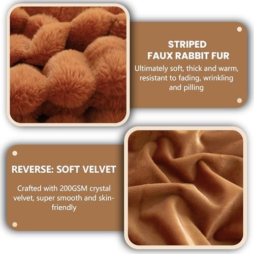 MEGO 20x54 Body Pillow Cover, Fluffy Ribbed Faux Rabbit Fur, Burnt Orange - Image 5