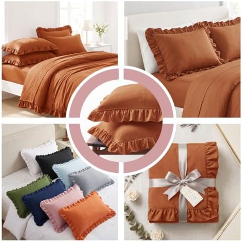 Set of 2 Brushed Microfiber Ruffle Pillow Cases Standard Tangerine - Image 4