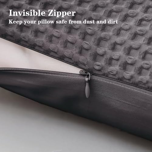 100% Cotton Waffle Weave Throw Pillow Covers Set of 2, Dark Grey - Image 4