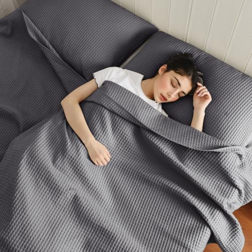 100% Cotton Waffle Pillow Shams King Size Set of 2, Dark Grey - Image 2