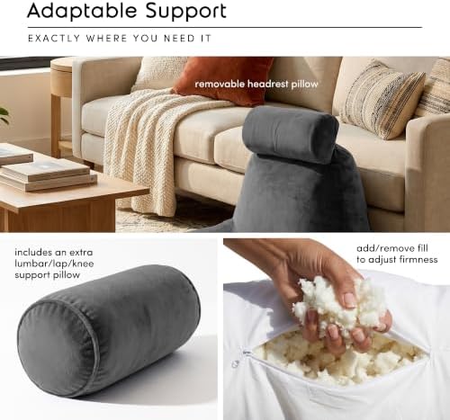 Nestl Reading Pillow for Bed, Back Pillow for Sitting Up in Bed, Dark Grey - Image 3