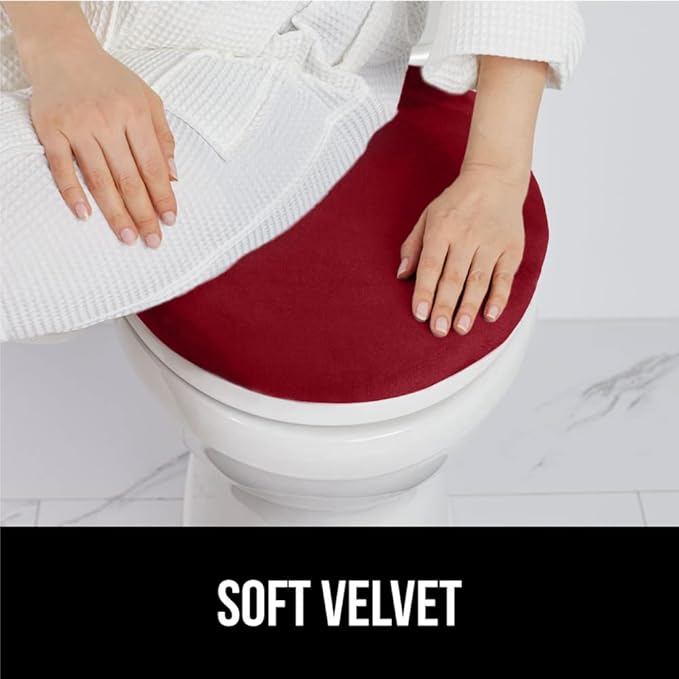 GORILLA GRIP Thick Memory Foam Bathroom Toilet Lid Seat Cover, Soft Velvet Topside, Machine Wash, Plush Cushioned Covers Fits Most Size Lids, Decorative Bath Room Accessories, 19.5x18.5, Burgundy