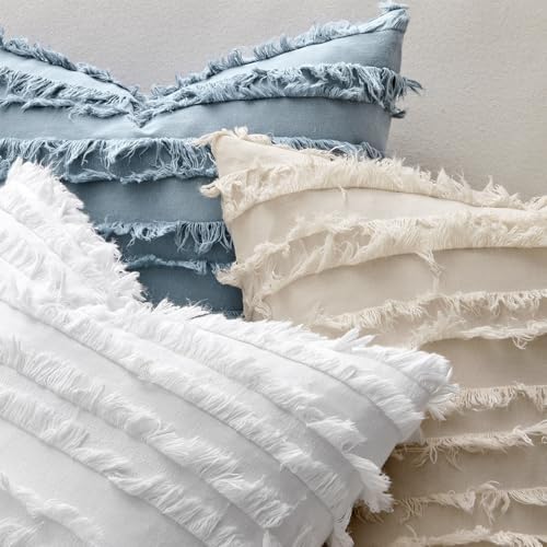 MIULEE Boho Linen Striped Throw Pillow Covers 18x18, Neutral Beige - Image 2