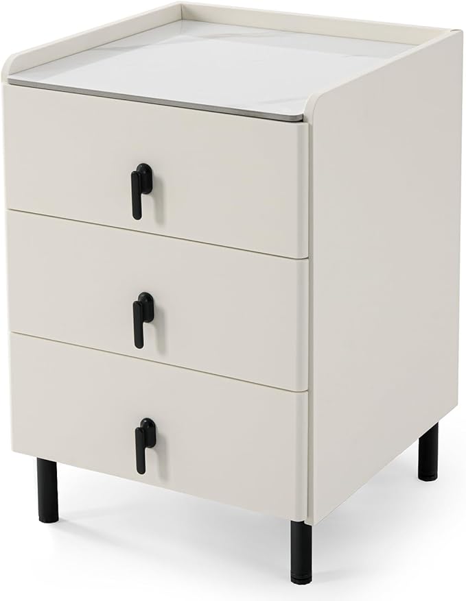 Lamberia Narrow Nightstand with 3 Drawers, Narrow Side Table, Small Bedside Table for Bedroom, Living Room, End Table for Small Space, Cream White，15.8''W x 15.8" D x 23.5" H